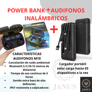 NUEVO DUO POWER CARGADOR PORTATIL SOLAR + AUDIFONOS M10